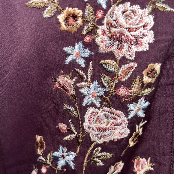 Sundance Eggplant Purple Embroidered Eyelet Puff Sleeve Button Front Top - XS - Picture 11 of 14